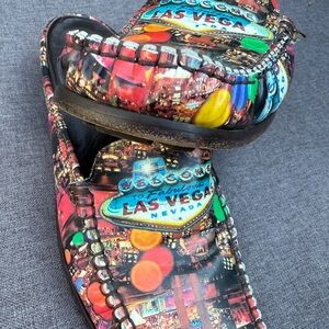 Sesto Meucci Fabulous Las Vegas print slip on mules dress shoes made in Italy